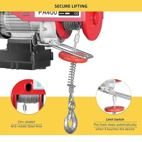 850LBS Electric Hoist with Wireless Remote Control, 110V Power Winch for Attic Storage & Garage Ceiling Lifting, 40ft High-Strength Steel Cable Crane, 850W Heavy Duty Lift for Warehouse & Workshop in Kuwait