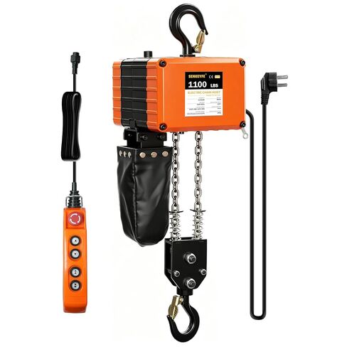 1100lbs Electric Chain Hoist, 110V Single Phase with 2 Speed | 10FT lifting height, 8.2ft wired remote, for garage/hotel/home use, steel chain hoist in Kuwait