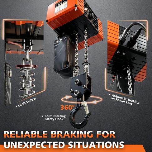 1100lbs Electric Chain Hoist, 110V Single Phase with 2 Speed | 10FT lifting height, 8.2ft wired remote, for garage/hotel/home use, steel chain hoist in Kuwait