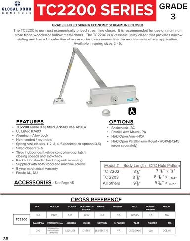 Commercial Door Closer in Duronotic Finish with Backcheck , small , - Size 4 - TC2204-BC-DU in Kuwait