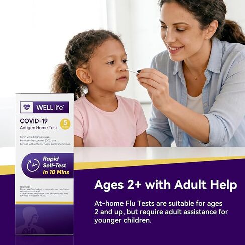 WELLlife COVlD-19 اختبار المستضد المنزلي، اختبارات كوفيد، 5 عبوات، النتائج في 10 دقائق | اختبار مسحة الأنف غير الجراحي بدون وصفة طبية، مناسب للأعمار من عامين فما فوق، مثالي للعائلة والمدرسة ومكان العمل وفحص السفر in Kuwait