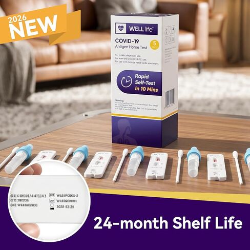WELLlife COVlD-19 اختبار المستضد المنزلي، اختبارات كوفيد، 5 عبوات، النتائج في 10 دقائق | اختبار مسحة الأنف غير الجراحي بدون وصفة طبية، مناسب للأعمار من عامين فما فوق، مثالي للعائلة والمدرسة ومكان العمل وفحص السفر in Kuwait