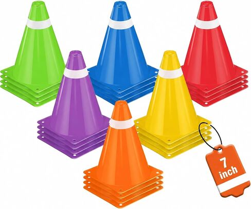 12 Pack 7 Inch Orange and White Cones Versatile Parking Cones,Traffic Cones,Dog Agility Cones,Soccer Cones for Training for Field,Driveway,Event Use in Kuwait