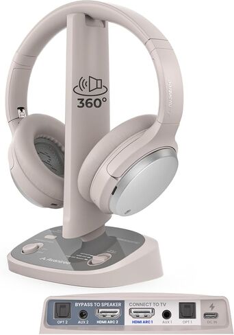 Avantree Crescendo 3D - 7.1 سماعات تلفزيون لاسلكية بصوت محيطي مع وضع السينما، تعمل مع أشرطة صوت HDMI، وقت تشغيل 60 ساعة، بطارية قابلة للاستبدال، HDMI يدعم تلفزيونات Samsung وLG الذكية والمزيد in Saudi Arabia
