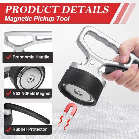 Thaibear Strong Magnetic Pickup Tool with Release, Heavy Duty Lift Magnet, Powerful Neodymium Magnet with Sturdy Ergonomic Handle for Moving Iron Plate, Tool Steel in Kuwait