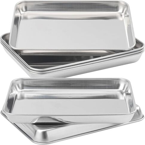 6 Pack Rectangle Stainless Steel Surgical Tray, 10.2 x 7.9 Inch Surgical Trays, Stainless Steel Medical Trays for Lab Instruments Organizer, Lab, Tattoo, Dental in Kuwait