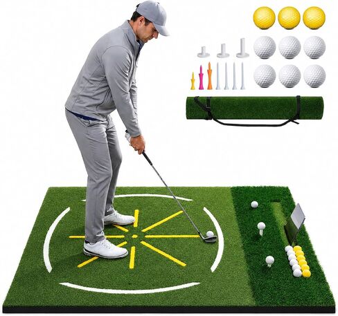 Dual Turf Golf Mat, 5x4FT/6x4FT 26MM-45MM Thickened Golf Hitting Mat with Phone Slot, Golf Practice Mat with Artificial Turf, Indoor Outdoor Golf Mat for Backyard Driving Range Training, Gifts for Men in Kuwait