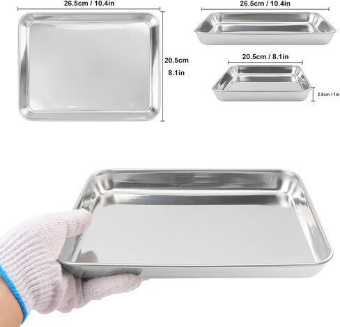 6 Pack Rectangle Stainless Steel Surgical Tray, 10.2 x 7.9 Inch Surgical Trays, Stainless Steel Medical Trays for Lab Instruments Organizer, Lab, Tattoo, Dental in Kuwait