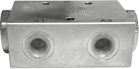 Magister Hydraulic Flow Divider Combiner Valve, 2-Way 50/50 Split, 2.6-5.2 GPM, 3600 PSI, SAE 6 Ports, Zinc-Plated Steel, Buna-N Seals in Kuwait