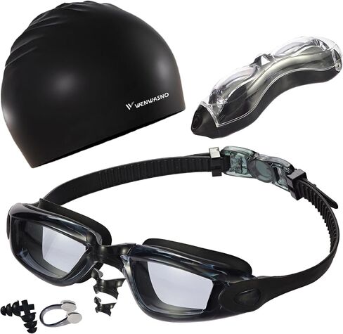 5 In 1 Adult Swim Goggles & Swim Cap For Adult Anti-Fog UV-Resistant Swimming Goggles Swim Cap,Nose Clip in Kuwait