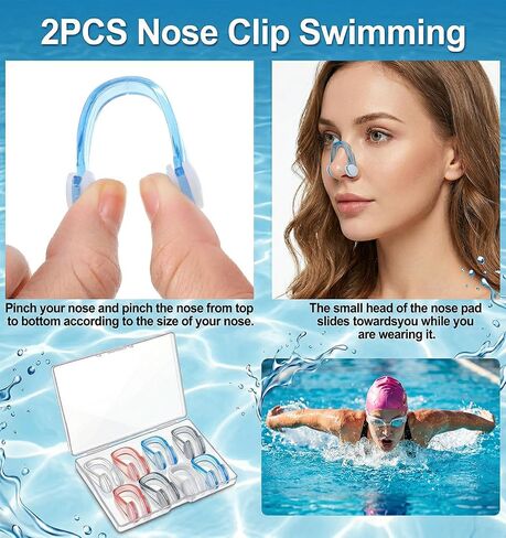 2PCS Swimming Nose Clips Adult, Soft Silicone Waterproof Nose Plugs with Storage Cases, Non-Slip & Comfortable Fit for Adults (Blue, Pink) in Kuwait