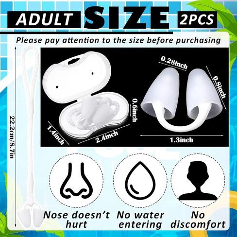 Relaxweex 2 Pack Adult Swimming Nose Plugs with Anti-Loss Lanyard - Soft Silicone Nose Plugs Waterproof Noses Clip with Lanyard and Storage Box for Swimming Surfing Water Sports (White) in Kuwait