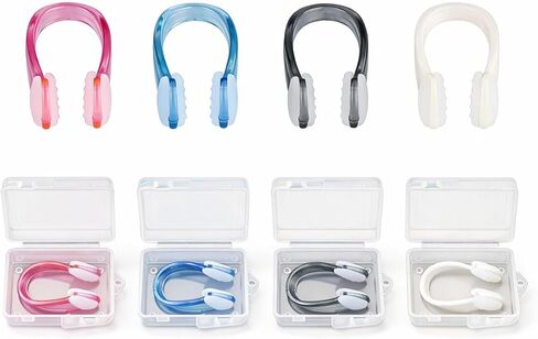4-Pack Swimming Nose Clips, Soft Silicone Waterproof Nose Plugs with Storage Cases, Non-Slip Comfortable Fit for Adults & Kids, for Pool Training, Water Sports & Diving (Assorted Colors) in Kuwait