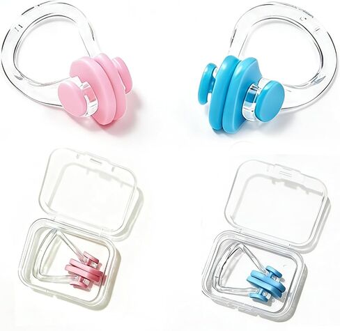 2-Pack Silicone Nose Plugs for Swimming, Waterproof Comfortable Nose Clips for Adults, Blue & Pink in Kuwait