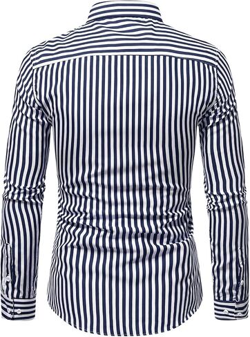 Maiyifu-GJ Men Striped Long Sleeve Button Down Shirts Lightweight Turn-Down Collar Slim Shirts Stylish Business Dress Shirts in Kuwait