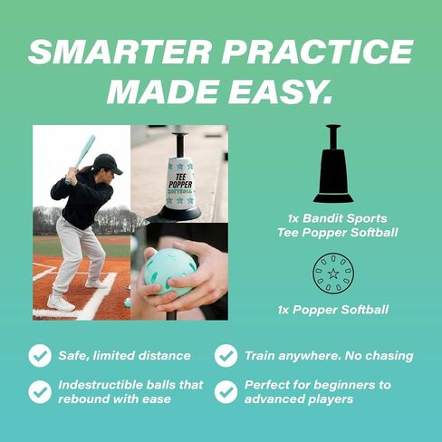 Bandit Sports Tee Popper Softball, Durable Nylon Strength, Batting Tee for Perfect Swings, Softball Training for Hitting Without a Pitcher, 1 Popper Softball Included in Kuwait