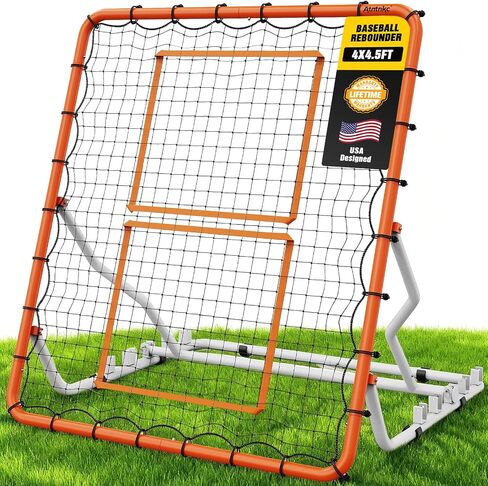 Baseball Rebounder Net 4x4.5FT with 5 Adjustable Angles,Pro Pitch Back Trainer for Volleyball/Softball/Soccer, Solo Practice for Ground, Line Drive & Fly Balls, Durable UV Resistant Net & Steel Frame in Kuwait
