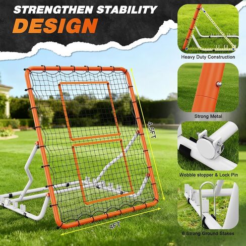 Baseball Rebounder Net 4x4.5FT with 5 Adjustable Angles,Pro Pitch Back Trainer for Volleyball/Softball/Soccer, Solo Practice for Ground, Line Drive & Fly Balls, Durable UV Resistant Net & Steel Frame in Kuwait