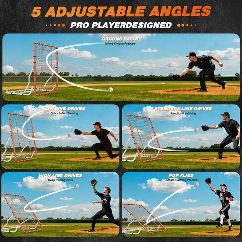 Baseball Rebounder Net 4x4.5FT with 5 Adjustable Angles,Pro Pitch Back Trainer for Volleyball/Softball/Soccer, Solo Practice for Ground, Line Drive & Fly Balls, Durable UV Resistant Net & Steel Frame in Kuwait