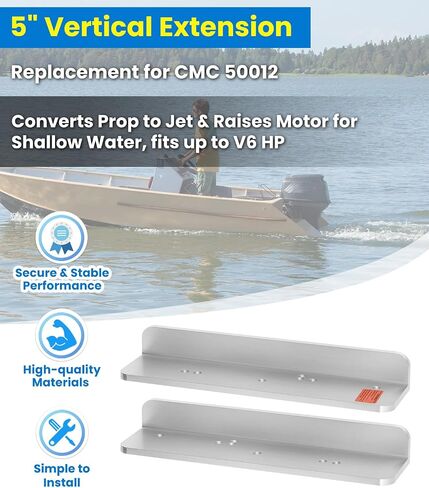 5" Vertical Extension for Outboard Motor, Static Jack Plate Direct Replacement for CMC 50012, 6061-T6 Aluminum Outboard Lift for Prop to Jet Conversion, Fits up to V6 HP, Shallow Water Use in Kuwait