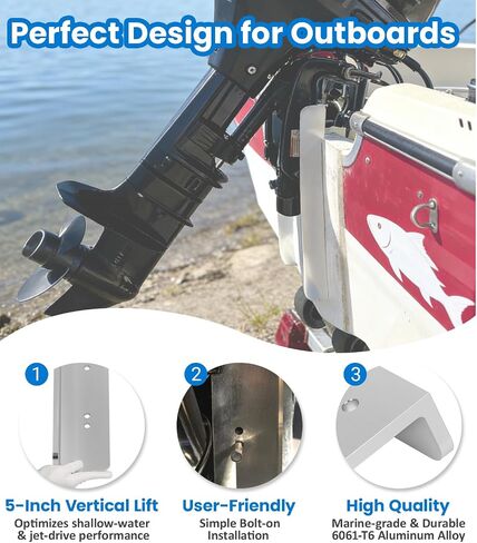 5" Vertical Extension for Outboard Motor, Static Jack Plate Direct Replacement for CMC 50012, 6061-T6 Aluminum Outboard Lift for Prop to Jet Conversion, Fits up to V6 HP, Shallow Water Use in Kuwait
