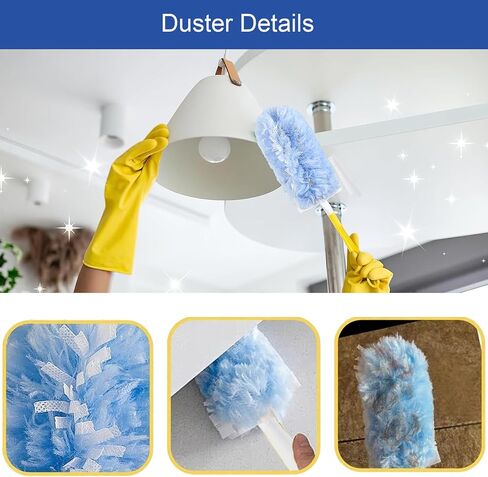 30P Duster Refills Compatible with S wiffer Dusters, Multi Surface 360° Heavy Duty Duster Refills with 4X Fluffy Fiber, Dust Removal Tools Refill Replacenments Cleaning Dusters with Handle - Blue in Kuwait