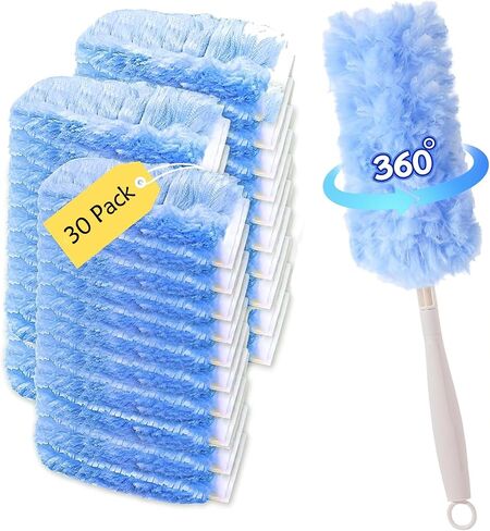 30P Duster Refills Compatible with S wiffer Dusters, Multi Surface 360° Heavy Duty Duster Refills with 4X Fluffy Fiber, Dust Removal Tools Refill Replacenments Cleaning Dusters with Handle - Blue in Kuwait