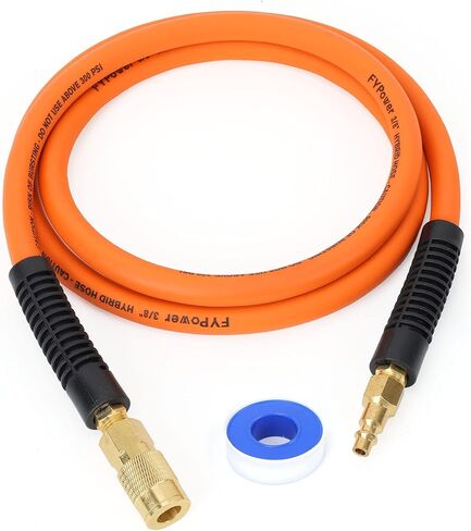 Hybrid Air Compressor Hose 3/8 in x 6 ft Lead in Hose, Heavy Duty, Lightweight, Flexible and Kink Resistant Whip Hose with 1/4" Industrial Brass Fittings, Red in Kuwait