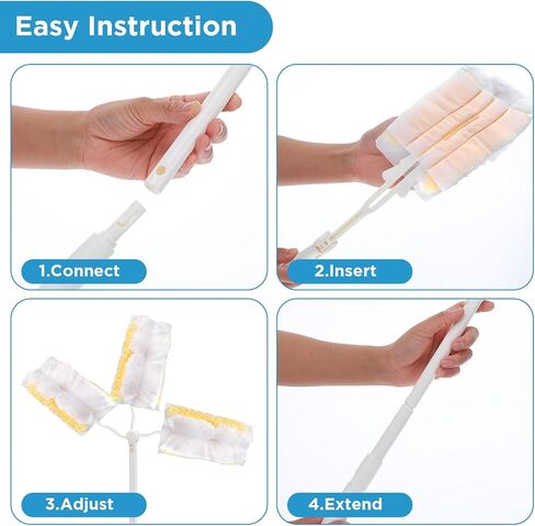 Dimeho 60 Count Duster Refills, Disposable Cleaning Duster Kit Heavy Duty Microfibre Dusters with Extendable Handle Starter Multi-Surface Dusters for Cleaning Home Furniture Blinds Ceiling Fan in Saudi Arabia