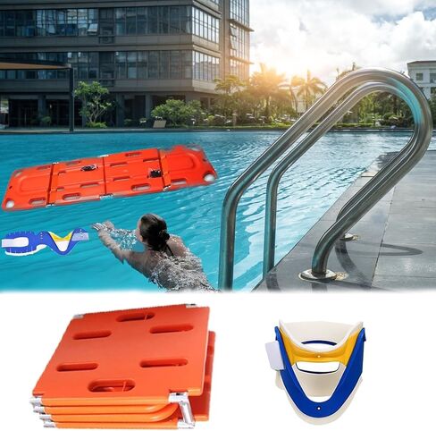 Water Rescue Stretcher, Folding Spine Board for Public Swimming Pool, Portable Rescue Stretcher Board for Large Dog/Adult, Emergency Transport Backboard with Neck Collar in Kuwait