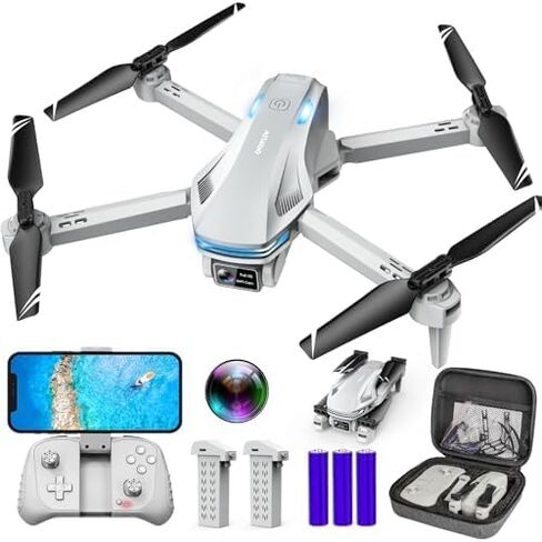 بدون طيار مع الكاميرا للبالغين ، طائرات بدون طيار HD FPV مع ارتفاع ارتفاع الترقية ، وإقلاع/الهبوط من مفتاح واحد ، والتحكم الصوتي ، والوضع بدون رأس ، وبطاريتين ، وهدايا الألعاب للفتيات المراهقات ، والمبتدئين in Kuwait