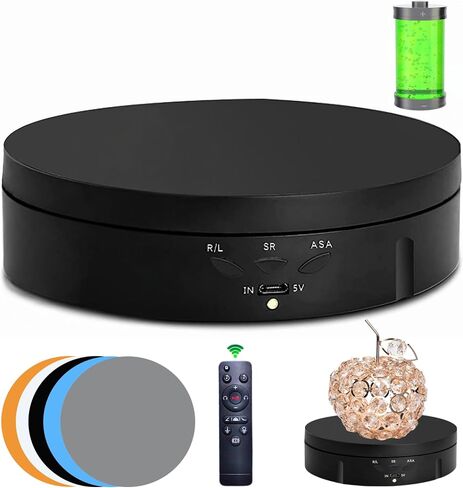 حامل عرض دوار بمحرك JAYEGT، تحميل 5.74 بوصة / 22 رطل، حامل عرض إلكتروني 360 درجة لعروض منتجات التصوير الفوتوغرافي، والمجوهرات، مع 5 خلفيات ألوان (أسود/جهاز تحكم عن بعد) in Kuwait