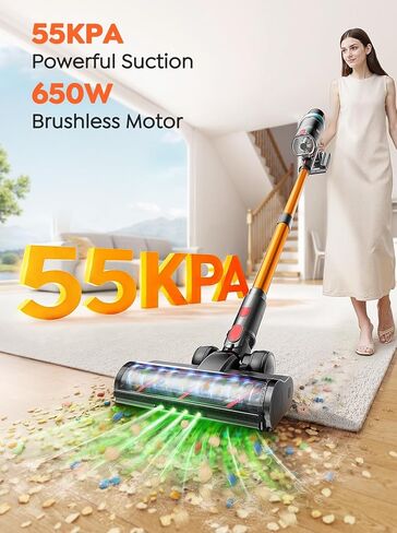 Cordless Vacuum Cleaner, 650W 55KPA 70Mins Vacuum Cleaners for Home, Upgraded Stick Vacuum with 3.3Ft Extendable Hose, LED Touch Screen, Wall Charging Station, Auto Mode for Carpet Pet Hair Hard Floor in Kuwait