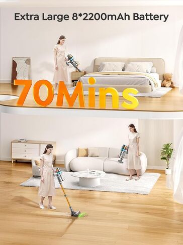 Cordless Vacuum Cleaner, 650W 55KPA 70Mins Vacuum Cleaners for Home, Upgraded Stick Vacuum with 3.3Ft Extendable Hose, LED Touch Screen, Wall Charging Station, Auto Mode for Carpet Pet Hair Hard Floor in Kuwait