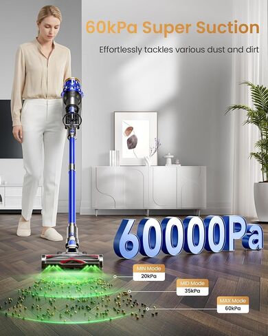 Cordless Vacuum Cleaner, Upgraded 650W 60KPA 70Mins Vacuum Cleaners for Home with Self-Standing Vacuum Cleaner Stick, Anti-tangle Wireless Vacuum, OLED Screen 1.8L Cup for Pet Hair/Carpets/All Floor in Kuwait
