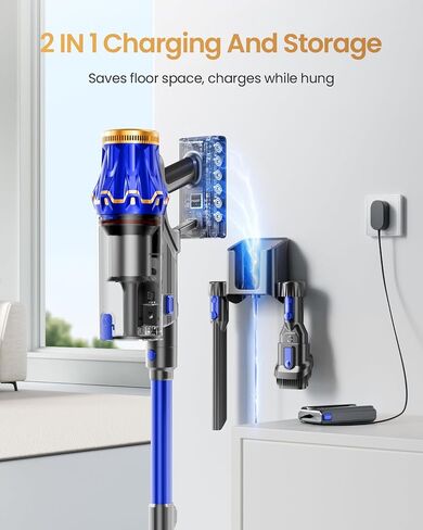 Cordless Vacuum Cleaner, Upgraded 650W 60KPA 70Mins Vacuum Cleaners for Home with Self-Standing Vacuum Cleaner Stick, Anti-tangle Wireless Vacuum, OLED Screen 1.8L Cup for Pet Hair/Carpets/All Floor in Kuwait