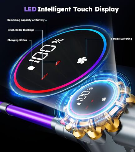 Cordless Vacuum Cleaner,Upgraded 550W 45KPA 60Mins Vacuum Cleaners for Home,Self-Standing Stick Vacuum with LED Display, Anti-Tangle,8 in 1 Lightweight Vacuum Cordless for Pet Hair Carpet Hard Floors in Kuwait