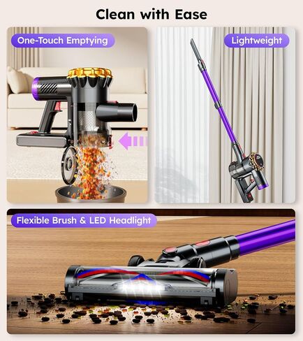 Cordless Vacuum Cleaner,Upgraded 550W 45KPA 60Mins Vacuum Cleaners for Home,Self-Standing Stick Vacuum with LED Display, Anti-Tangle,8 in 1 Lightweight Vacuum Cordless for Pet Hair Carpet Hard Floors in Kuwait