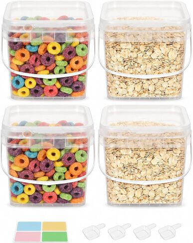 ASEVAT 4 Pack 2L Airtight Food Containers with Lids & Clear Spoons, Plastic Buckets with Handles for Dry Goods, Pet Supplies, Grains, Cereals in Kuwait