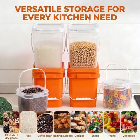 ASEVAT 4 Pack 2L Airtight Food Containers with Lids & Clear Spoons, Plastic Buckets with Handles for Dry Goods, Pet Supplies, Grains, Cereals in Kuwait