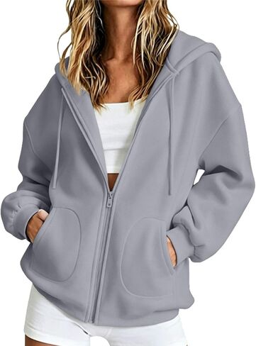 Womens Zip Up Hoodies with Pockets 2026 Fall Winter Casual Long Sleeve Hooded Sweatshirts Y2k Track Travel Jacket in Kuwait