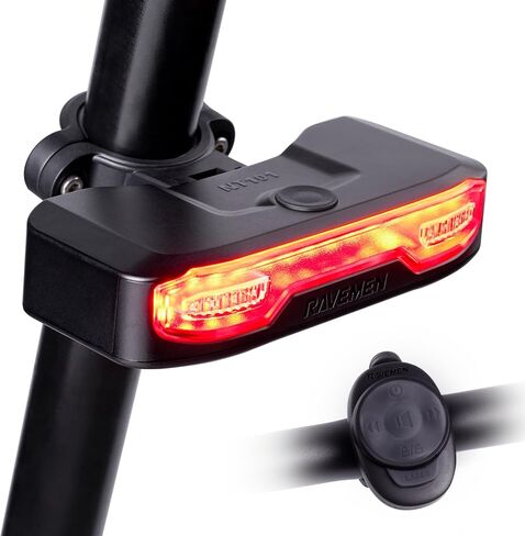 RAVEMEN Bike Tail Light with Turn Signals, 160 Lumens Rear Bicycle Light with Horn Alarm, Auto On/Off Brake Light, Ground Warning Lights for Seatpost and Cargo Rack, Night Riding Safety in Kuwait