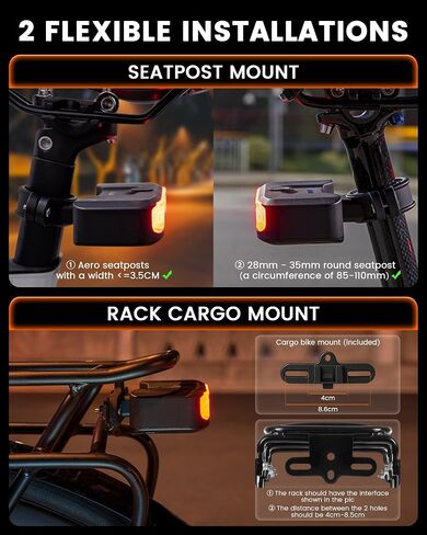 RAVEMEN Bike Tail Light with Turn Signals, 160 Lumens Rear Bicycle Light with Horn Alarm, Auto On/Off Brake Light, Ground Warning Lights for Seatpost and Cargo Rack, Night Riding Safety in Kuwait