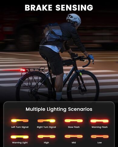 RAVEMEN Bike Tail Light with Turn Signals, 160 Lumens Rear Bicycle Light with Horn Alarm, Auto On/Off Brake Light, Ground Warning Lights for Seatpost and Cargo Rack, Night Riding Safety in Kuwait