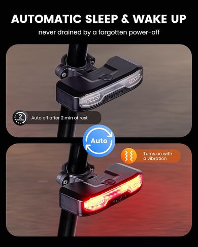 RAVEMEN Bike Tail Light with Turn Signals, 160 Lumens Rear Bicycle Light with Horn Alarm, Auto On/Off Brake Light, Ground Warning Lights for Seatpost and Cargo Rack, Night Riding Safety in Kuwait