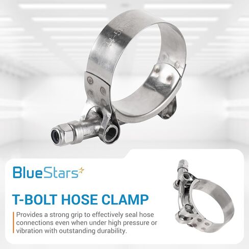 BlueStars 2-Pack 1.5" T-Bolt Hose Clamps with Working Range 44mm - 50mm, 304 Stainless Steel - Compatible with Automotive, Industrial, Marine, Household, Exhaust system, Turbo Intake, Intercooler Pipe in Kuwait