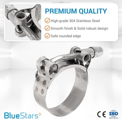 BlueStars 2-Pack 1.5" T-Bolt Hose Clamps with Working Range 44mm - 50mm, 304 Stainless Steel - Compatible with Automotive, Industrial, Marine, Household, Exhaust system, Turbo Intake, Intercooler Pipe in Kuwait