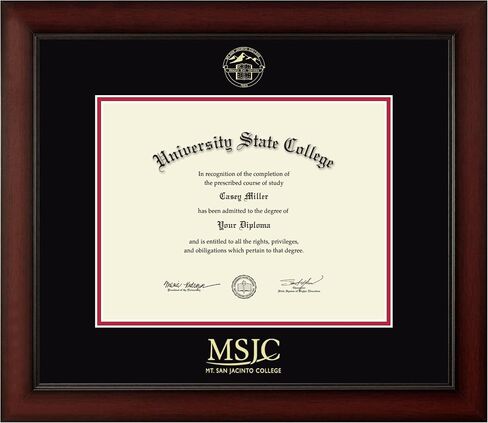 إطار دبلوم Mt. San Jacinto College 11 بوصة عرض × 8.5 بوصة ارتفاع - كلية Mt. San Jacinto، منقوش باكستون، أسود أحمر، 8.5X11 ارتفاع Associates، ختم ذهبي منقوش MSJC Wordmark in Kuwait