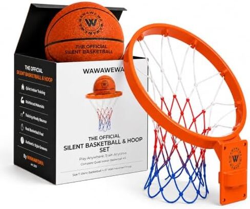 WAWAWEWA The Official Silent Basketball (Size 7) Bundle with Hoop – Indoor Basketball for Quiet Dribbling – Grooved Airless Indoor Training Basket Ball & Large Wall Mounted Basket Ball Hoop in Kuwait