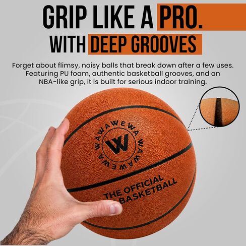WAWAWEWA The Official Silent Basketball (Size 7) Bundle with Hoop – Indoor Basketball for Quiet Dribbling – Grooved Airless Indoor Training Basket Ball & Large Wall Mounted Basket Ball Hoop in Kuwait